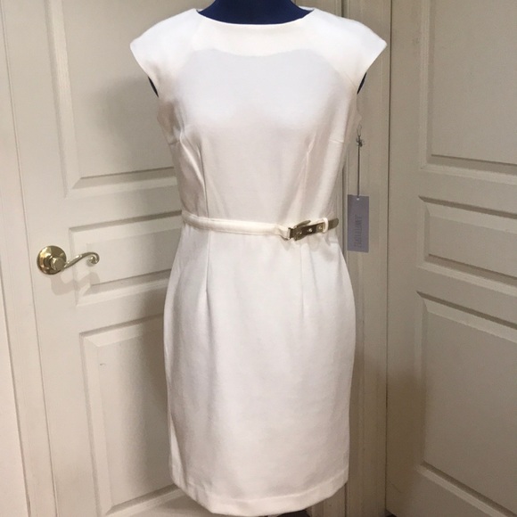 Jennifer Lopez Dresses & Skirts - Jennifer Lopez Belted Off White Dress Size 8